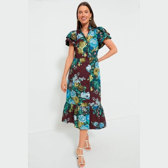 Tuckernuck Oxblood Verdant Floral Alice Dress Size S NWT